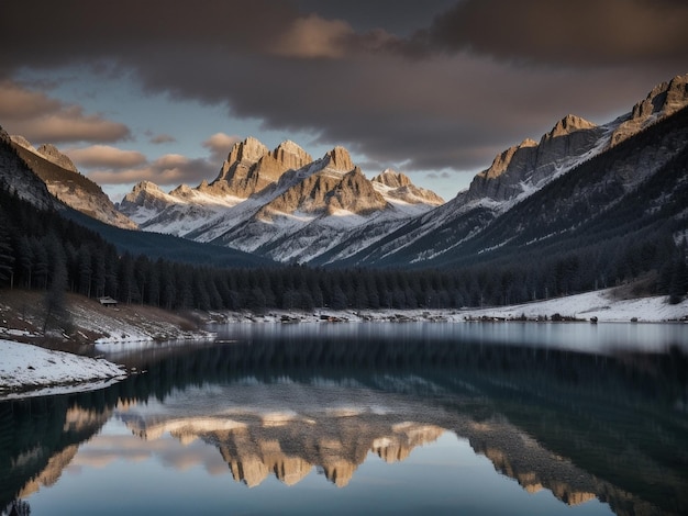 un lago con una montaña al fondo maravilloso reflejo del cielo hermosas reflexiones