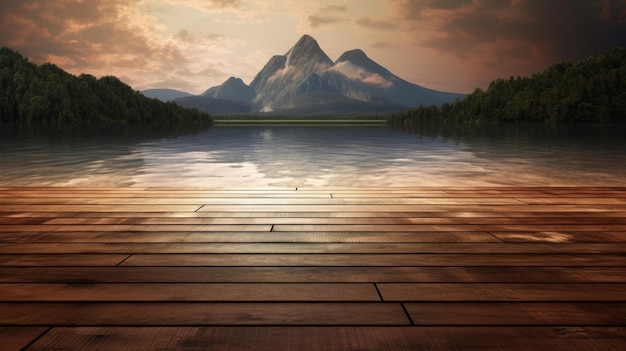 Un lago con una montaña al fondo.