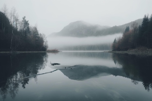 Un lago con una montaña al fondo.