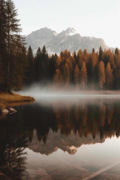 Un lago de montaña en el bosque.