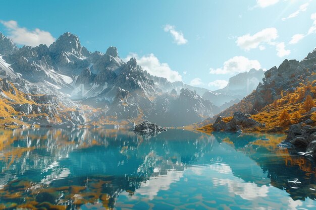 Un lago de montaña cristalino que refleja el surrou