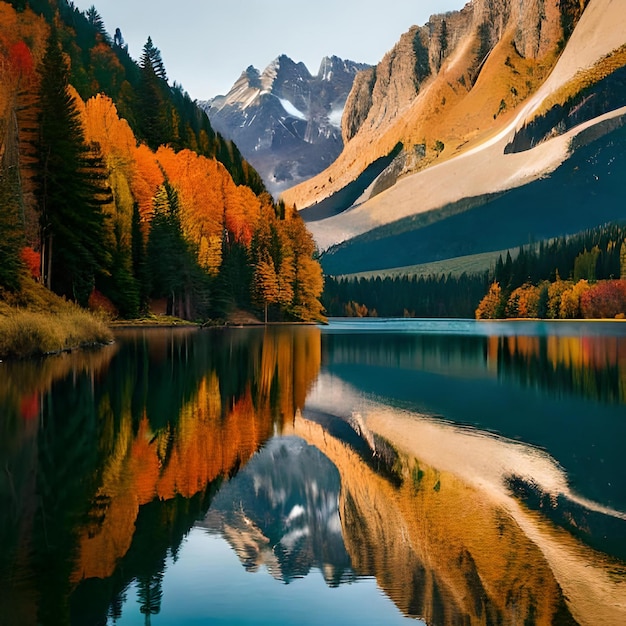 Un lago con una montaña en el fondo y una montaña al fondo.