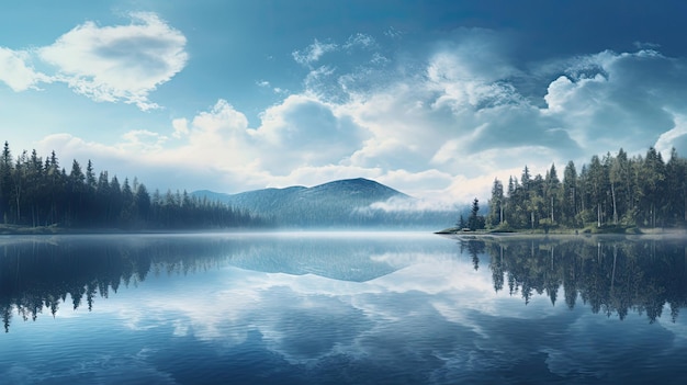 un lago con una montaña en el fondo