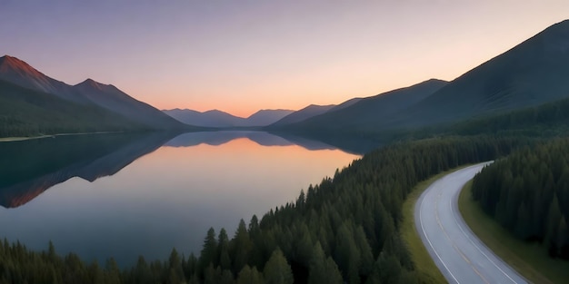 un lago con una montaña en el fondo