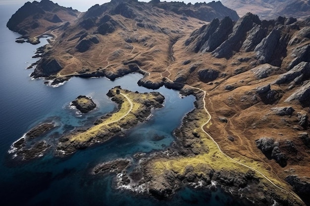 Foto un lago de montaña con un lago en el medio