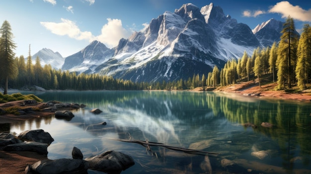 lago de montaña por la mañana