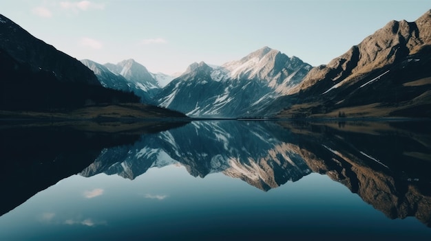 Un lago de montaña con una montaña al fondo.
