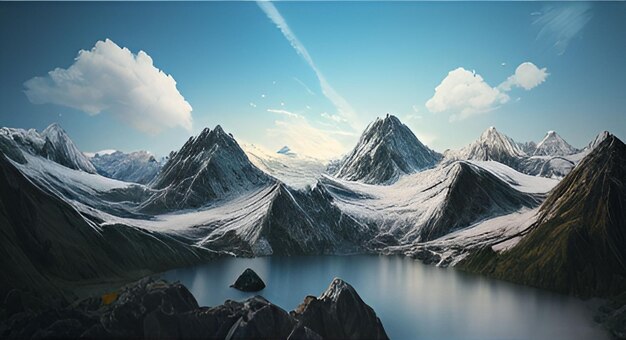 Un lago de montaña con una montaña al fondo.