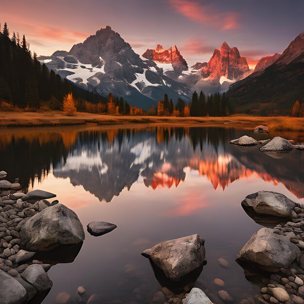 Foto un lago de montaña con una montaña en el fondo y una montaña al fondo