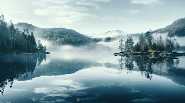 un lago de montaña con una montaña en el fondo