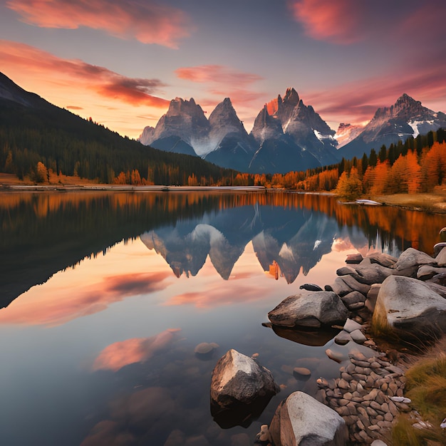 un lago de montaña con montañas en el fondo