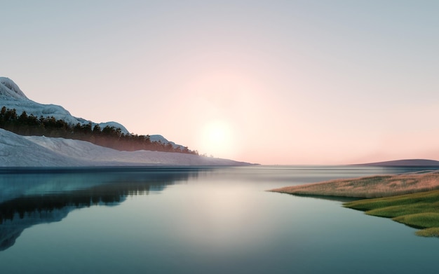 Foto un lago con una montaña nevada al fondo