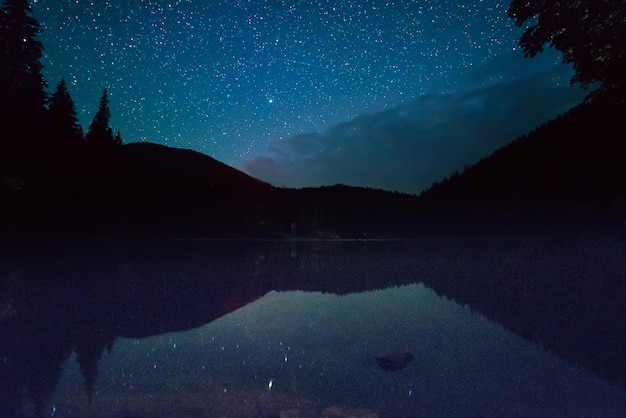 Lago de montaña por la noche