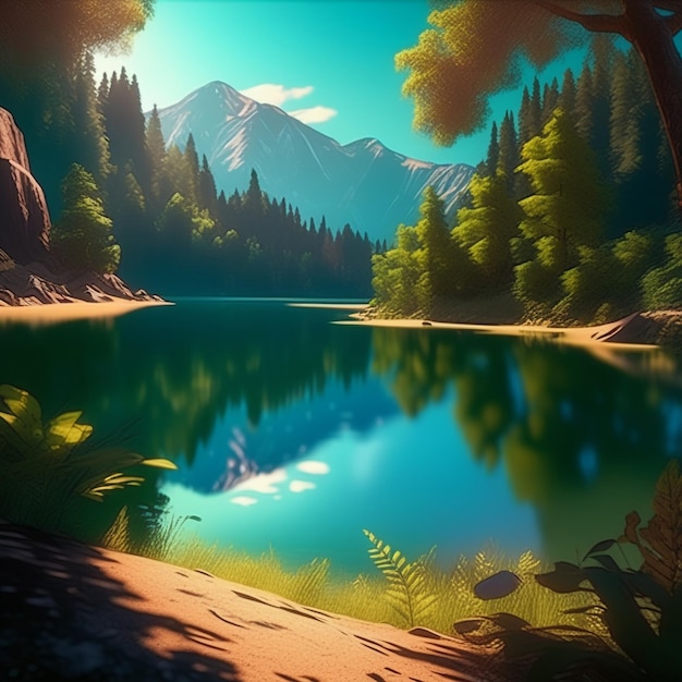 Foto un lago de montaña con un reflejo de una montaña en el fondo