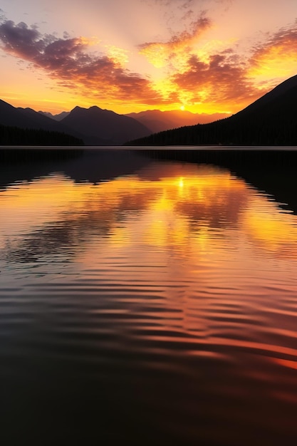 Un lago con montañas al fondo.