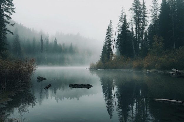 Un lago en las montañas con un bosque al fondo