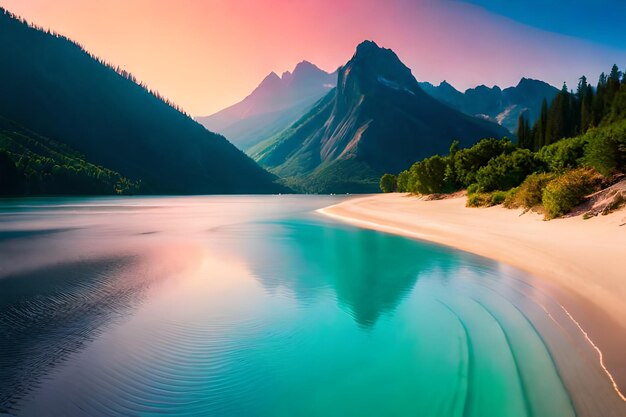 Un lago con montañas en el fondo