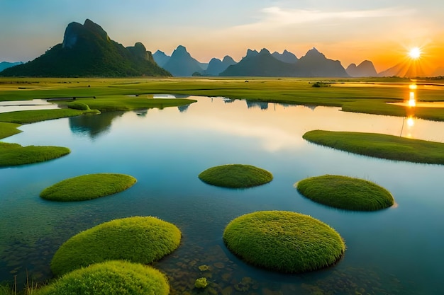 Un lago con montañas en el fondo