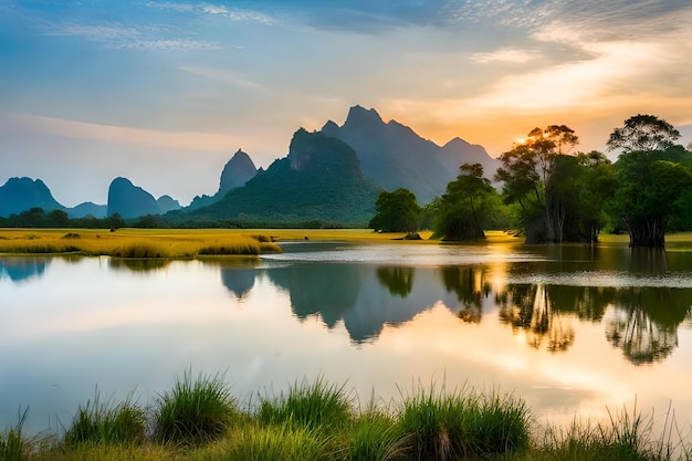 Un lago con montañas en el fondo