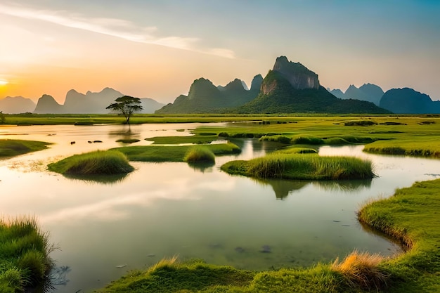 Un lago con montañas en el fondo