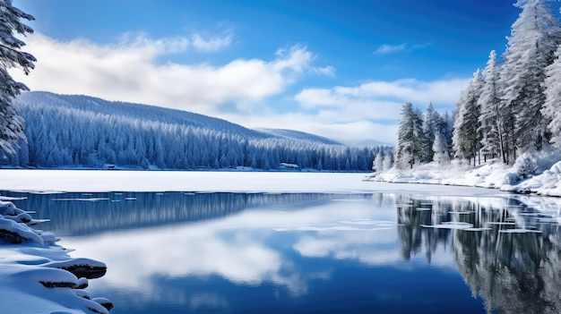 Foto el lago nevado de invierno