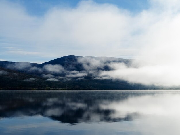 Lago de niebla del fiordo de Noruega