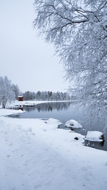 Lago de nieve navideño de Suecia Perfecto para unas tranquilas vacaciones relajantes y aventureras