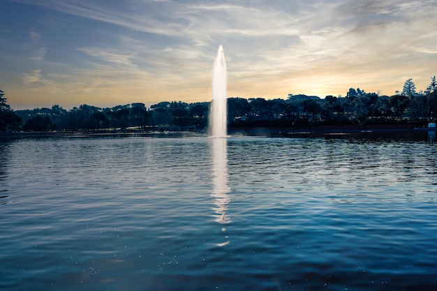 Lago ondulante con fuente en medio