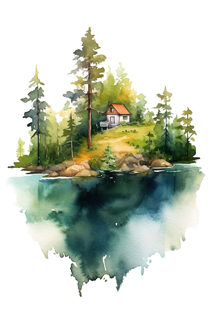 Lago pantano humedal acuarela clipart lindo aislado sobre fondo blanco con IA generativa