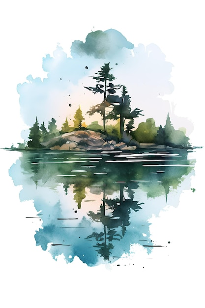 Lago pantano humedal acuarela clipart lindo aislado sobre fondo blanco con IA generativa