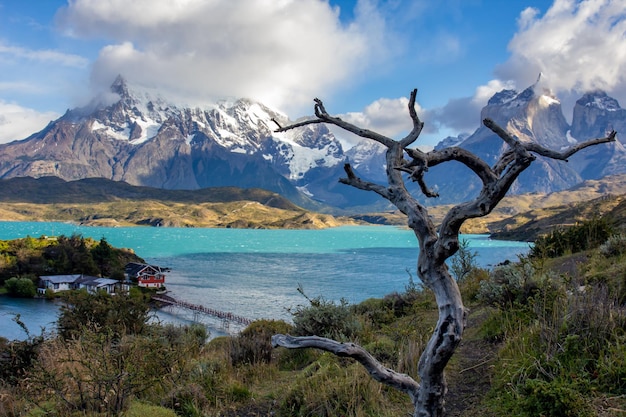 Lago Pehoe no parque nacional chileno Torres del Paine na Patagônia