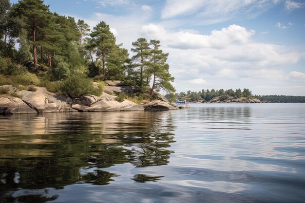 Foto un lago con un pino en la parte superior