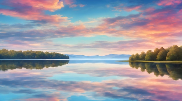 Lago pitoresco Céu fundo Lago com belo céu fundo Paisagem de lago com deslumbrante vista do céu à beira-mar Com céu Lago horizonte sob céu azul AI Generative