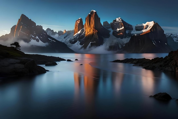 Foto un lago rodeado de montañas cubiertas de nieve