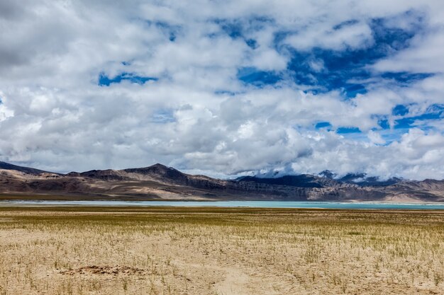 Lago salado fluctuante tso kar en el himalaya