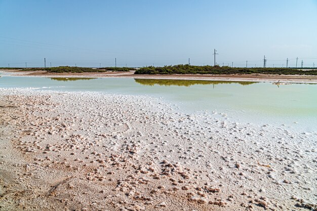 Foto lago salgado, extração de sal natural