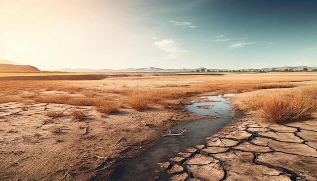 Lago seco o río clima cálido cambio climático crisis del agua concepto de problema IA generativa