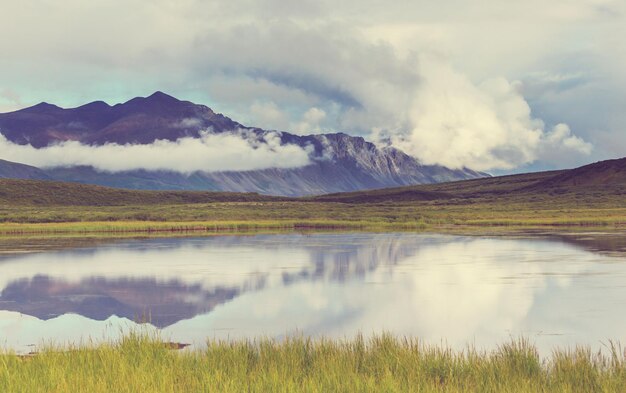 Lago serenity na tundra do Alasca