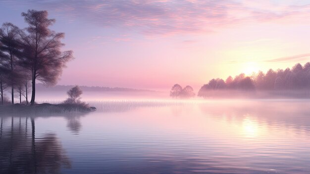 Foto el lago sereno al amanecer