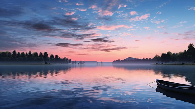 Foto el lago sereno al anochecer