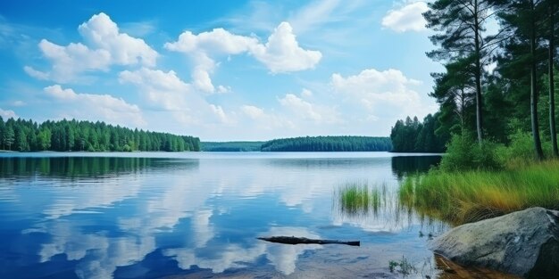 Un lago sereno rodeado de árboles