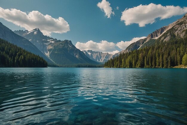 Un lago sereno rodeado de montañas