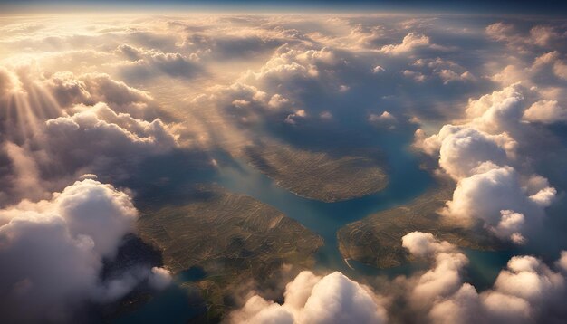 un lago con el sol brillando en las nubes