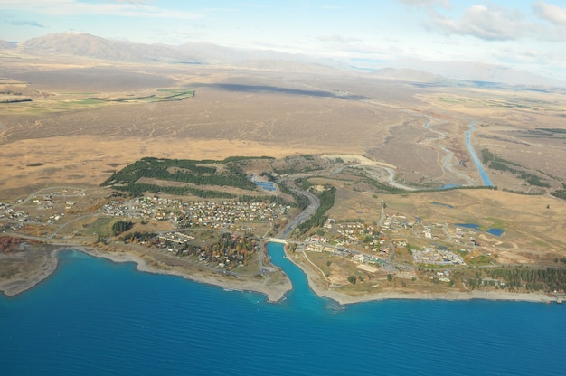 Lago Tekapo, Nueva Zelanda Paisaje desde vista aérea