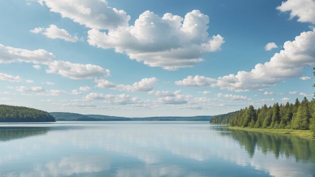 Lago transparente gigante rodeado de colinas y bosques
