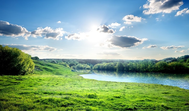 El lago en verano en un día soleado