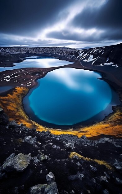 Lago volcánico de Skyggnisvatn en las tierras altas de Islandia