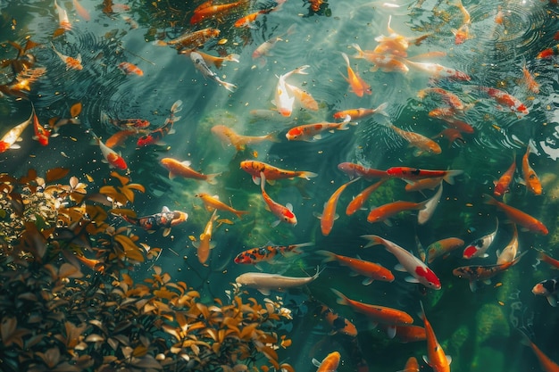 Foto lagoa com peixe submarino laranja decorativo nishikigoi aquário carpa koi japonesa