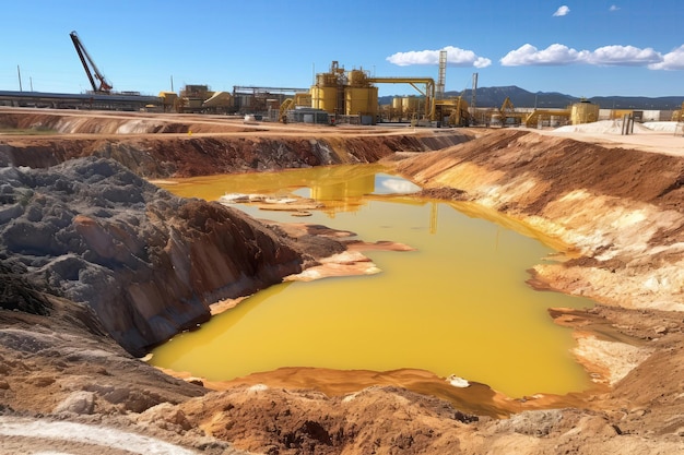 Lagoa de rejeitos de mina de urânio com tratamento de água e sistemas de contenção IA generativa