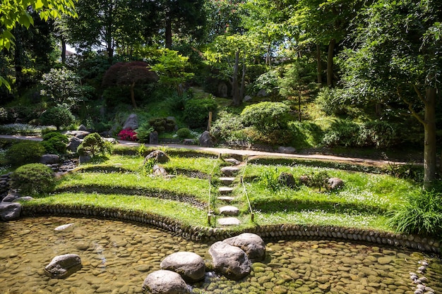 Lagoa em um jardim japonês